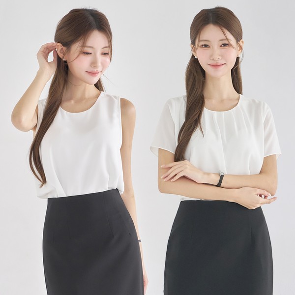 면접블라우스 라운드넥 정장 이너 코디